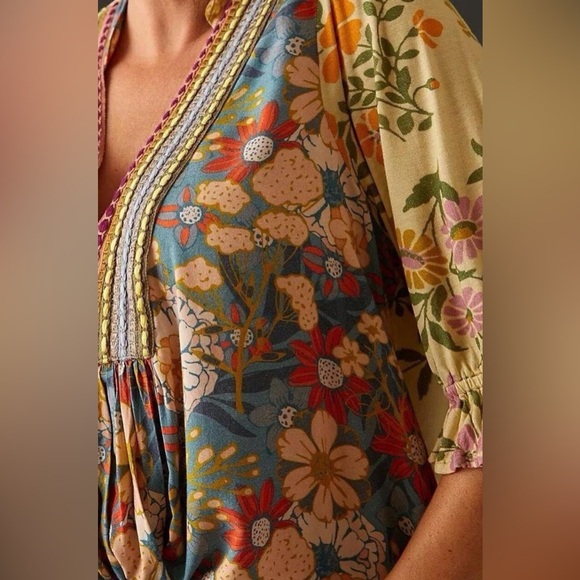 Anthro Bl-nk London Stephanie Floral Boho Blouse V-Neck M - Picture 4 of 11